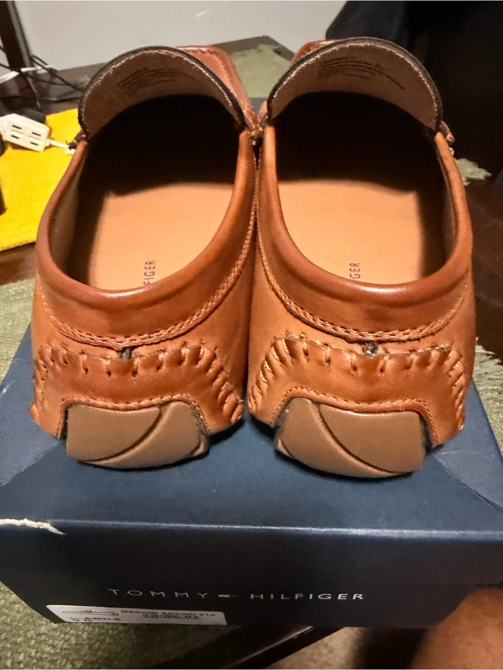 Tommy Hilfiger Men's Cognac Leather Boat Loafers